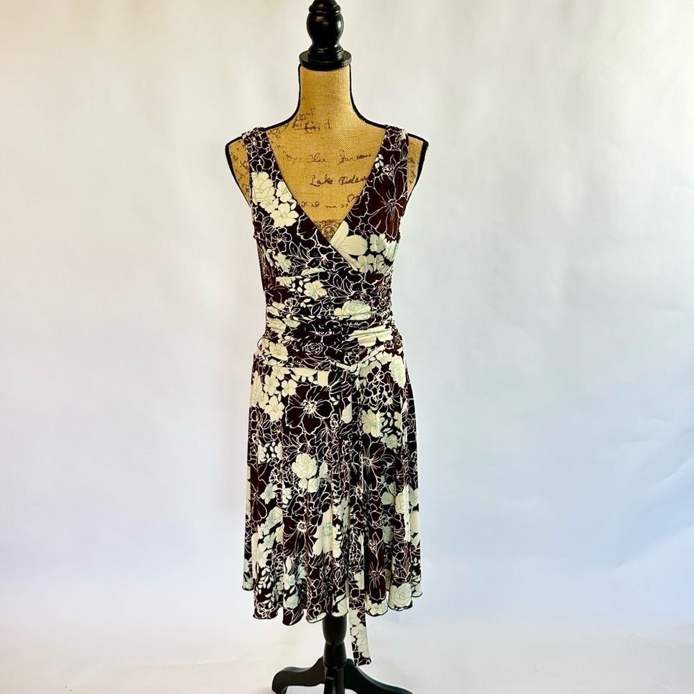 Candies Brown & Blue Faux Wrap Y2K Hawaiian Feel Dress Size M